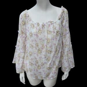 Rue21 Ivory Purple Floral Blouse Size XL Off The Shoulder Bell Sleeves Cottage